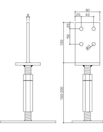 Bild Stützenfuß Typ T 01 H auf Beton 80 X 130 mm höhenverstellbar-1