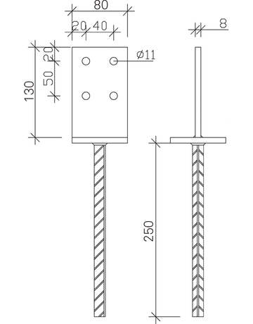 Bild Stützenfuß Typ T 01 in Beton 80 X 130 mm - GH-1