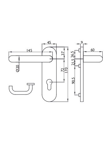 Bild Panik-Drückerkurzschildgrt.PZ Titania 9/72mm Edelstahl mit TS 45-58 mm - Topform-5