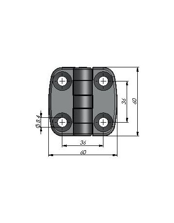 Bild Anschraubscharnier schwarz mit 4 Stück Senkbohrung M8, 60 X 60 mm-1