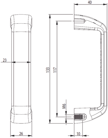 Bild Bügelgriff mit Innengewinde M6 aus MS Breite= 133 mm, Bohrungsmaß 117 mm-1