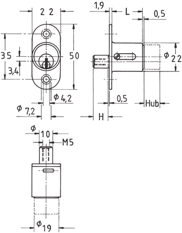 Bild Druck-Zylinder 2960 matt vernickelt Lg. 23,5mm 2 Schl.verschieden Schl.-1