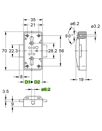 Bild Drehstangen-Schloss PVC braun 7052/15-20 Zuhaltung 8 X 6 mm für 6 mm Stg. - Junie-2