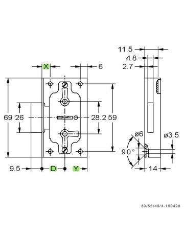 Bild Einlass-Möbelschloss Messing -Bl. 619/35 Zuhaltung 8 X 8 mm - Junie-1