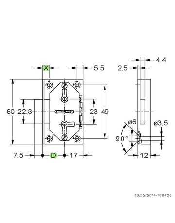 Bild Einlass-Möbelschloss Messing -Bl. 649/15 Zuhaltung 6 X 6 mm-1