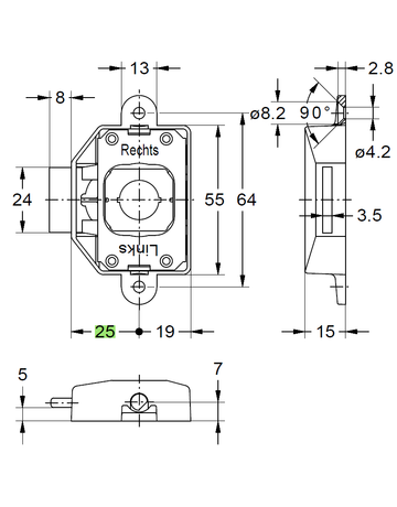 Bild System Drehstangen Schloss vernickelt 7581/25 ohne Schliesseinsatz für 6 mm Stg.-2