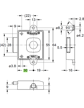 Bild System Drehstangen Schloss vernickelt 7781/30 ohne Schliesseinsatz für 8 mm Stg.-2