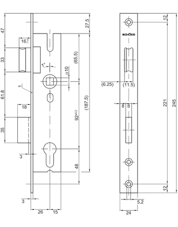 Bild Rohrrahmenschloss Flachstulp Niro, 24x245mm, 10/92 PZ 26 D-1