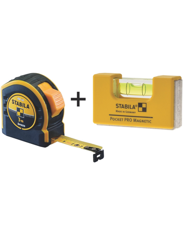 Stabila Kombi-Set 2 teilig Bandmaß BM40 5m und Wasserwaage Pocket Pro magnetic