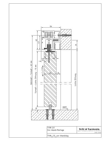 Bild Schiebetürbeschlagset Tvin 2.0 Holz Set vor der Wand ohne Griff L: 2000mm - Licht & Harmonie-1
