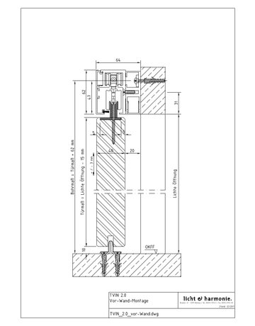 Bild Schiebetürbeschlagset Tvin 2.0 Holz Set vor der Wand ohne Griff L: 2000mm - Licht & Harmonie-2