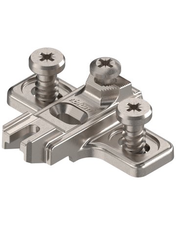 Bild MODUL Montageplatte, kreuz, 3 mm, Zink, mit vormontierten Systemschrauben, HV: Langloch, vernickelt - Blum-0
