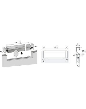 Bild Möbel- Griffleiste, mit Harpunensteg, Capris 9149296, Länge 1.200mm, Aluminium edelstahloptik eloxiert - Hettich-8