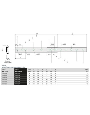 Bild Teilauszug 010 20 kg/Pr Länge 350 mm Zuhaltung, Aushalterung, Air Motion - Schock Teleskopschienen-1