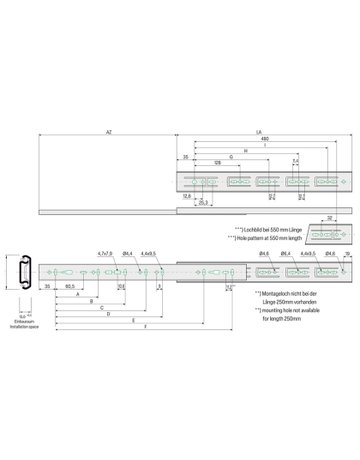 Bild Teilauszug 012 48 kg/Pr Länge 450 mm Zuhaltung, Air Motion - Schock Teleskopschienen-1