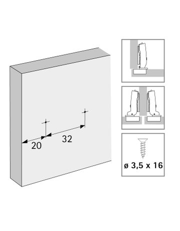 Bild Linear-Montageplatte mit Direkt-Höhenverstellung, vernickelt, Lochreihe 20 x 32 mm, zum Anschrauben, Distanz 3.0 mm - Hettich-1