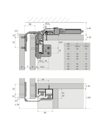Bild TopLine L, Set Lauf- und Führungsteile, 18 - 30 mm, 2-türig, vordere Tür rechts - Hettich-2