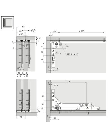 Bild SlideLine M Beschlagset für gedämpfte Türen (Schließ-, Öffnungs- und Kollisionsdämpfung), 10 kg, Minimale Türbreite mm: 450 - Hettich-5