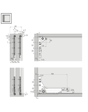 Bild SlideLine M Beschlagset für gedämpfte Türen (Schließ-, Öffnungs- und Kollisionsdämpfung), 10 kg, Minimale Türbreite mm: 450 - Hettich-6