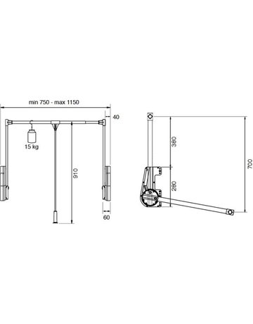 Bild Kleiderlift 15 kg schwarz für Breiten 750 - 1150 mm - Ambos-1