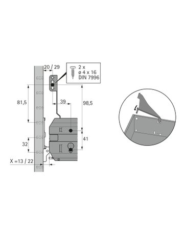 Bild Blendenstütze für Schrankwandsysteme, Stahl, Aluminium Optik, links / rechts - Hettich-1