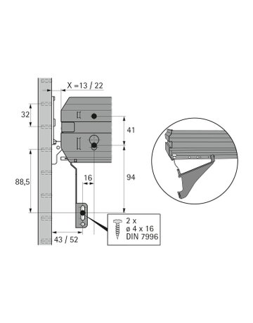 Bild Blendenstütze für Schrankwandsysteme, Stahl, Aluminium Optik, links / rechts - Hettich-2