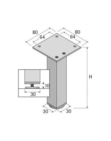 Bild Möbelfuß Lano SQ 30, 120 mm silber eloxiert - Hettich-1