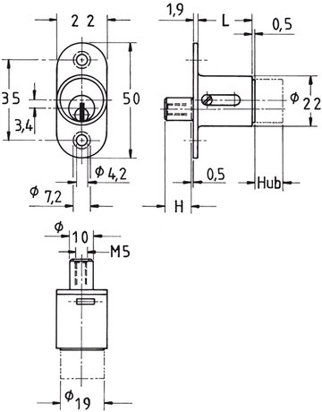 Bild Druck-Zylinder 2960 matt vernickelt Lg. 23,5mm 2 Schl.Schließung BN0102 - JuNie-1