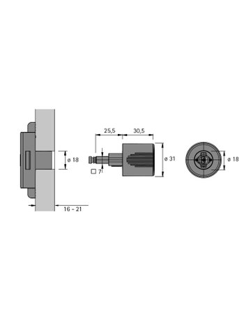 Bild Zylinder-Drehgriff, Typ 44.5, links - Hettich-1
