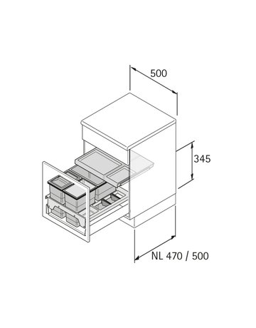 Bild Küchen-Abfallsystem, KB500mm, 34l,KF InsertFlex 9352459,anthrazit - Hettich-2