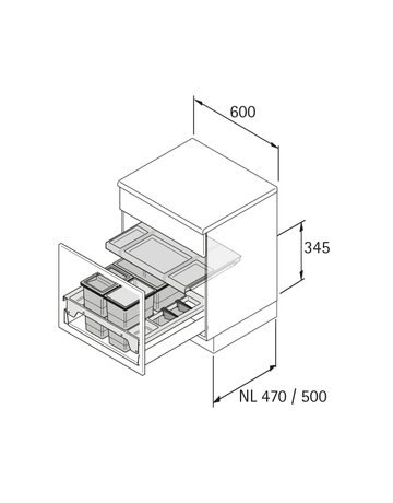 Bild Küchen-Abfallsystem, KB600mm, 34l,KF InsertFlex 9352468,anthrazit - Hettich-2