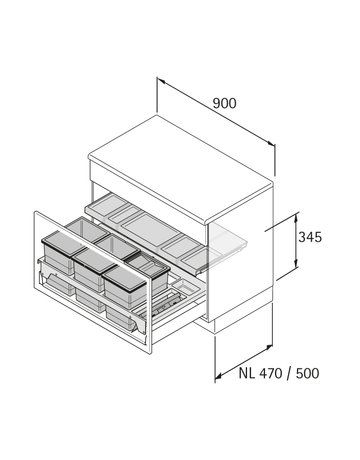 Bild Küchen-Abfallsystem, KB900mm, 52l,KF InsertFlex 9352471,anthrazit - Hettich-2