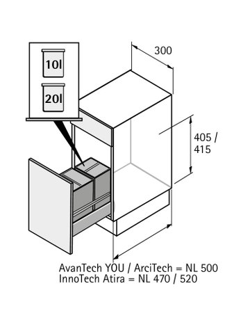 Bild Küchen-Abfallsystem, KB300mm,Kunststoff Bin.it Vario 300 9207645,grau - Hettich-2