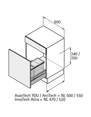 Bild Küchen-Abfallsystem, KB600mm,Kunststoff Bin.it Smart 600 9208752,grau,anthrazit - Hettich-2