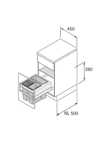 Bild Küchen-Abfallsystem, KB450mm, 34l,KF/STA Frame 9352424,anthrazit - Hettich-2