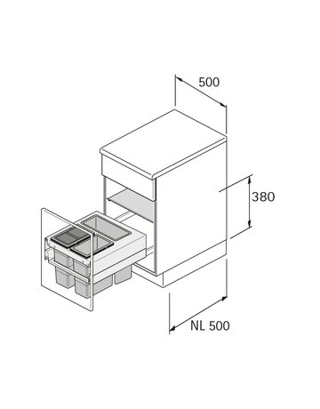 Bild Küchen-Abfallsystem, KB500mm, 34l,KF/STA Frame 9352425,anthrazit - Hettich-2