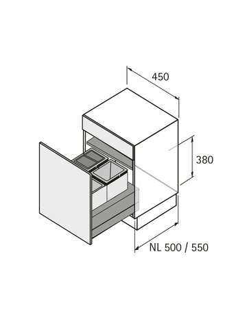 Bild Küchen-Abfallsystem, KB450mm, 40l,KF/STA Base 9352443,anthrazit - Hettich-2