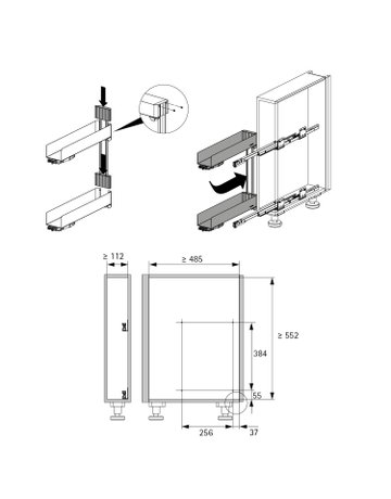 Bild Unterschrank -Ausz.rahmen,mit Vollauszug,rs K-Line 9352784 KB 150mm,anthrazit - Hettich-2