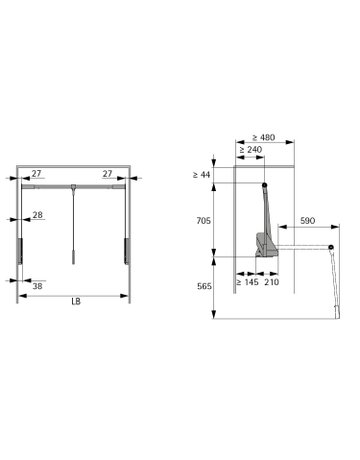 Bild Schrank-Kleiderlift,Lichte KB 805-988mm Conero,9352797,15kg,schwarz - Hettich-3