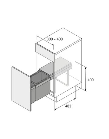 Bild Küchen-Abfallsystem,Schrankb.min.300mm BIN it. Duo 49476,1x20/1x10l, Eimer:KF - Hettich-2