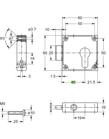 Bild Drehstangen-Schloss vernickelt 7401/40 PZ gelocht für 8 mm Stg. - JuNie-1