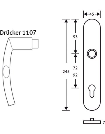 Bild Schutzdrückerlangschildgarnitur 7382 Alu F4 92 mm PZ 15 mm - FSB-1