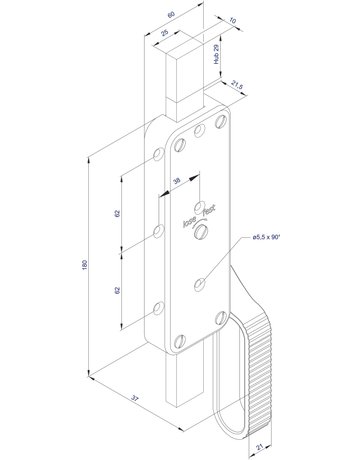 Bild Falttor-Treibriegel o. Zubehör verzinkt 25 x 10 mm ohne Stangen 991 links - Fuhr-1