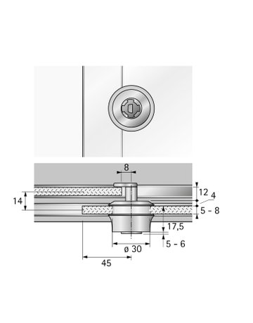 Bild Zylinderglasschiebetürschloss Typ 326 mit Dreh-Druckfunktion, Aluminium Optik - Hettich-1