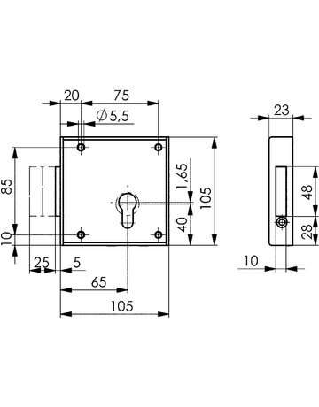 Bild Gittertorriegelschloss verzinkt links aufliegend/Riegel 5 mm vorst. 100 Z/65PZ - AMF-1