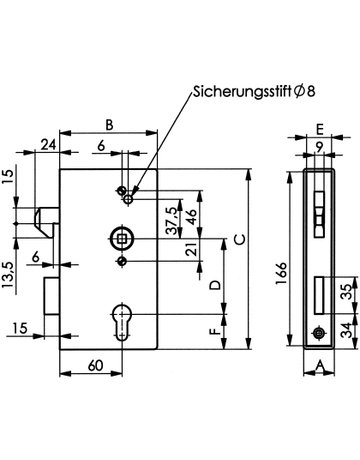 Bild Schiebetor Schlosskasten blank mit Schloss verzinkt 140 S/50 ZW - AMF-1