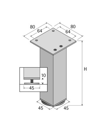 Bild Möbelfuß Lano SQ 46, 100 mm silber eloxiert - Hettich-1