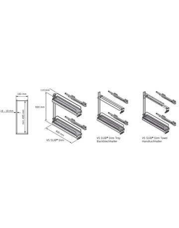 Bild Schmaler Seitenwandauszug SUB-Slim Ablageset Backblech, 1x 150er, lavagrau - VAUTH SAGEL-0