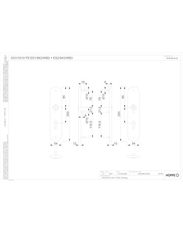 Bild HOPPE Schutz-Langschild 3331/3310 oval, ES 1, ohne Zylinderabdeckung, Profilzylinder gelocht, Entfernung 72mm, Vierkant 8mm, Türstärke 37-47mm, naturfarben eloxiert-1