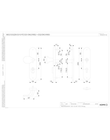 Bild HOPPE Sicherheits-Wechselgarnitur 86G/3332ZA/3310, Langschild oval, 15mm, ES 1, mit Zylinderabdeckung, Profilzylinder gelocht, Entfernung 72mm, Vierkant 8mm, Türstärke 37-47mm, naturfarben eloxiert-1